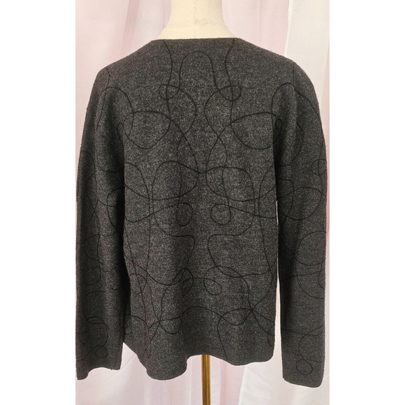 Sarah Spencer Cardigan Sweater 100% Wool Embroidered Design Dark Gray Medium - Picture 2 of 4